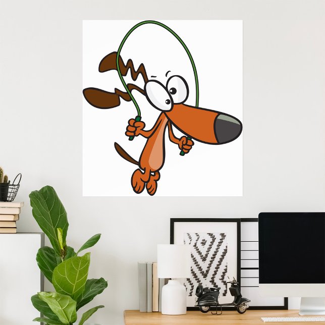 Brun Tecknad Hund som Hoppar Hopprep Poster (Skapare uppladdad)