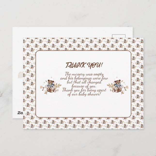 Brun Teddybjörn Det Är En Pojke! Tacksamhetskort Vykort (Fram/baksida)