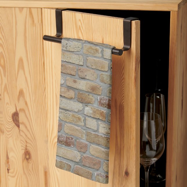 Brun tegelvägg - en novelty design  kökshandduk (Thirds Fold)