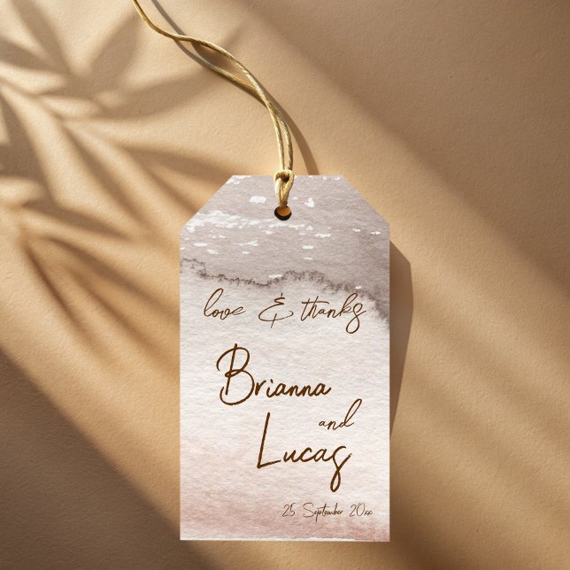 Brun terracotta vattencolor bröllop monogrammad presentetikett (Brown terracotta watercolor wedding monogrammed favor gift tags personalized wedding favor tags)