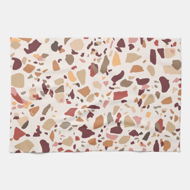 Brun terrazzo: vintage, trendig mönster. kökshandduk (Horisontell)