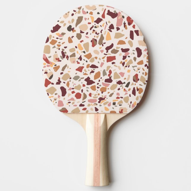 Brun terrazzo: vintage, trendig mönster. pingisracket (Framsidan)
