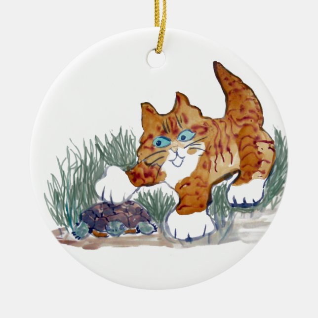Brun tigerkattunge och sköldpadda julgransprydnad keramik (Framsidan)