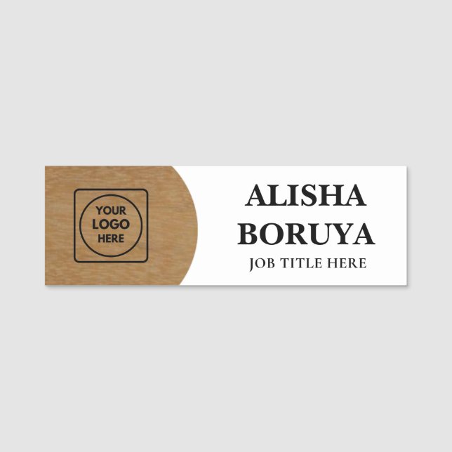 Brun Trä Logo Namn Titel Märke Namnskyltar Namnbricka (Framsida)