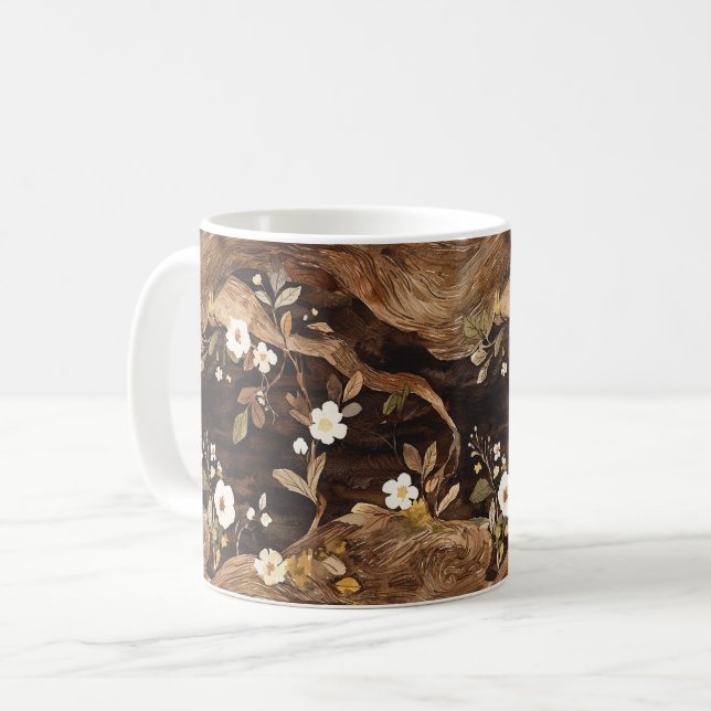 Brun Träd Blommor Kaffemugg (Framsida vänster)