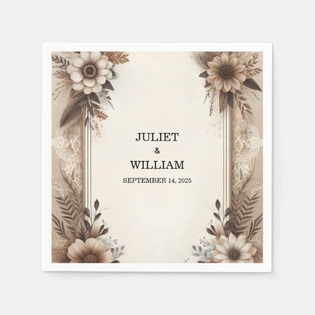 Brun träpaperie återvunnet Pappra Bröllop Pappersservett (Framsidan)