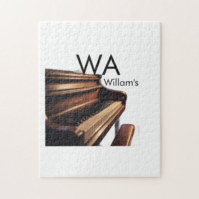 Brun träpiano bord nycklar monogram namn pussel (Vertikal)