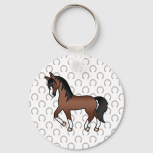 Brun Trotting Horse Cute Tecknad Illustration Nyckelring