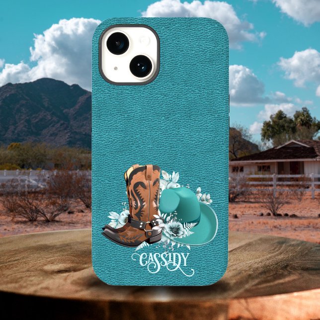 Brun turkos av läder struktur (Leather texture cowgirl brown turquoise Case-Mate iPhone case)