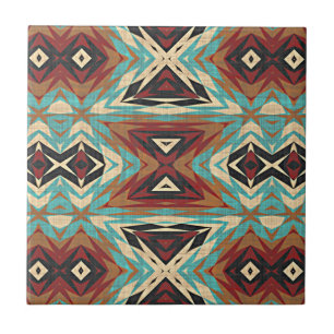 Brun turkos Blue Grönt Orange Ethnic Tribe Art Kakelplatta