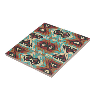 Brun turkos Blue Grönt Orange Ethnic Tribe Art Kakelplatta