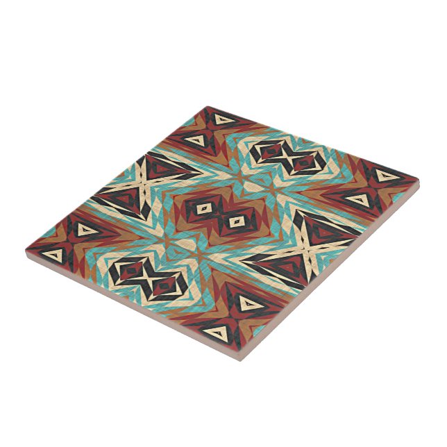 Brun turkos Blue Grönt Orange Ethnic Tribe Art Kakelplatta (Sidan)