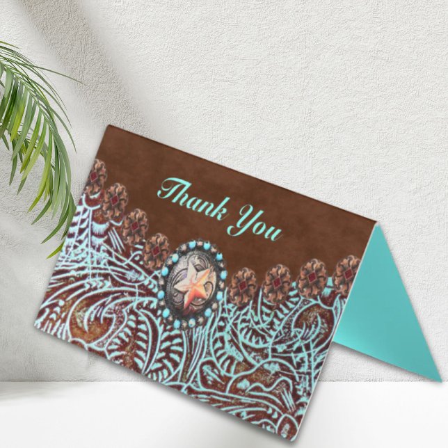 Brun turkos med westernt land-verktyg, läder visitkort (brown turquoise western country tooled leather business card)