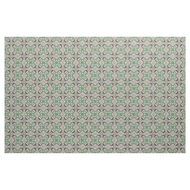 Brun turkosa Blue Retro Nouveau Deco Mönster Tyg (Fat Quarter)