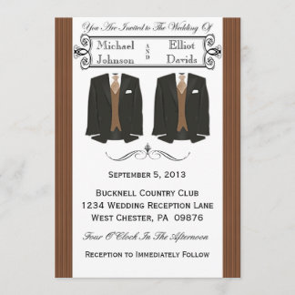Brun Tuxedo Gay-bröllopsinbjudningar Inbjudningar