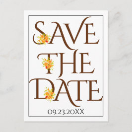 Brun typografi, ro fall bröllop Spara datum Vykort