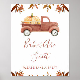 Brun utfällning Pumpkin Lastbil Baby Shower-skylt Poster