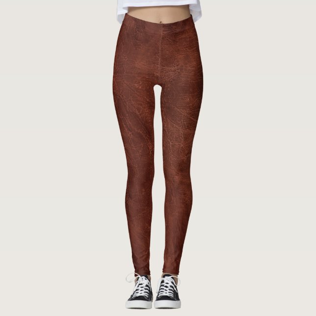 Brun, utstressad läderbalkar leggings (Framsida)