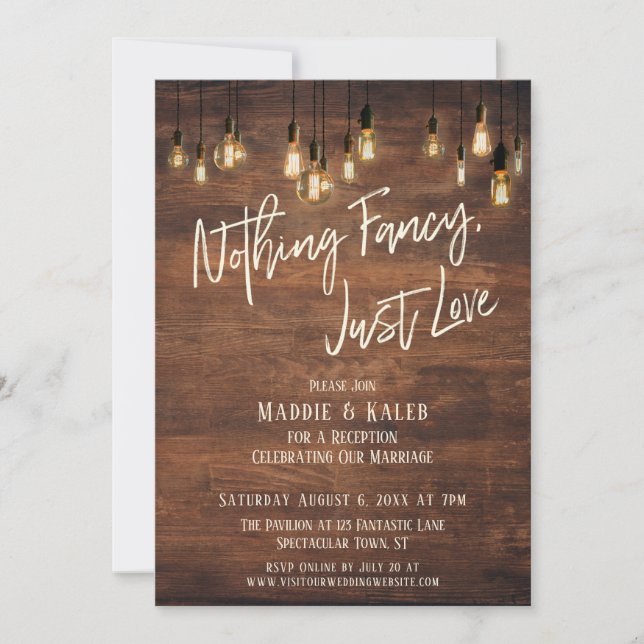 Brun Vägg Edison Lampor Inget Tjafs Bara Kärlek Inbjudningar (Framsida)