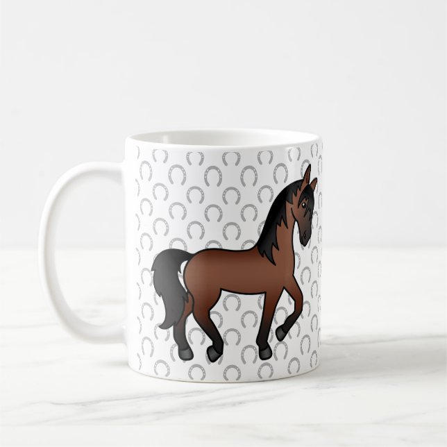 Brun Valack Söt Tecknad Travhäst Kaffemugg (Vänster)