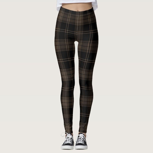 Brun, valnöt, svart, romersk kaffe twill Tartan Leggings (Framsida)