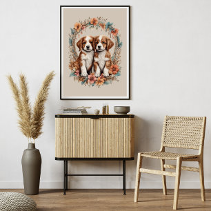 Brun valpar och Orange Poster