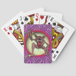 Brun Varulv Fullmåne Vild Lila Halloween Casinokort