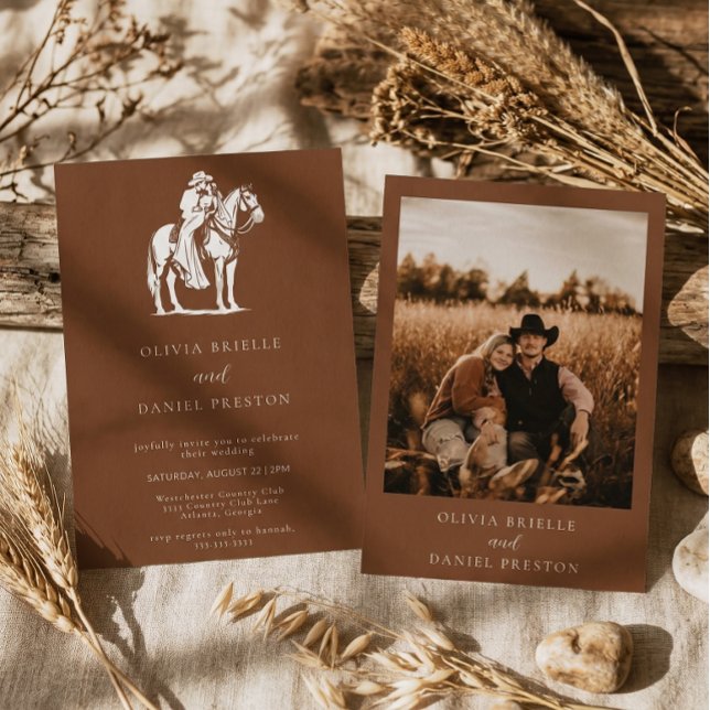 Brun Västerländsk Rustik Häst Land Foto Bröllop Inbjudningar (Skapare uppladdad)