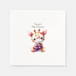 Brun vattenfärg Giraffe Minimalist Baby Shower Pappersservett