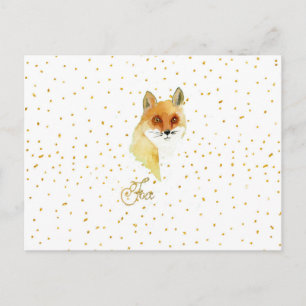Brun vattenfärgad räv guld faux glitter dots vykort