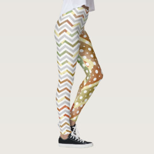 Brun vattenfärgschevron, grönt-, polka-punktlegeri leggings