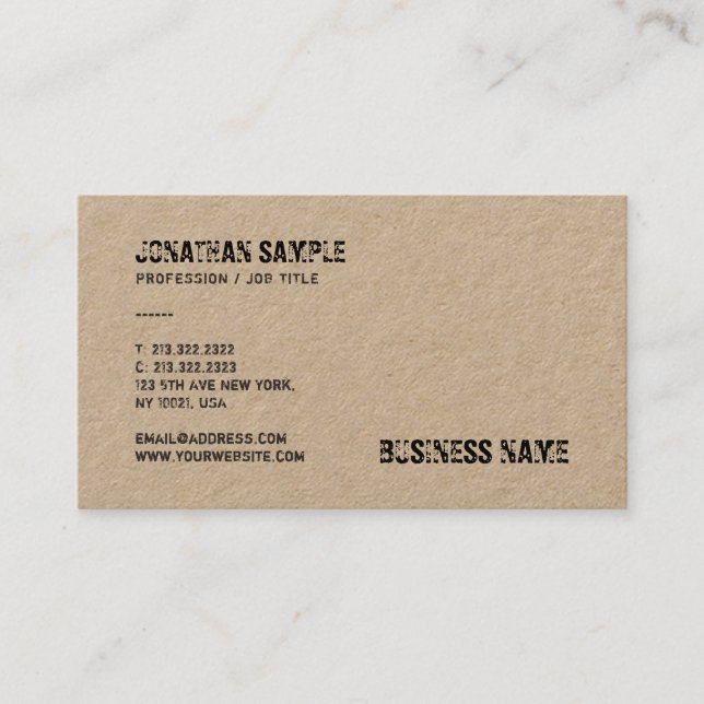 Brun Verklig Kraftpapper Distressed Text Mall Visitkort (Framsida)
