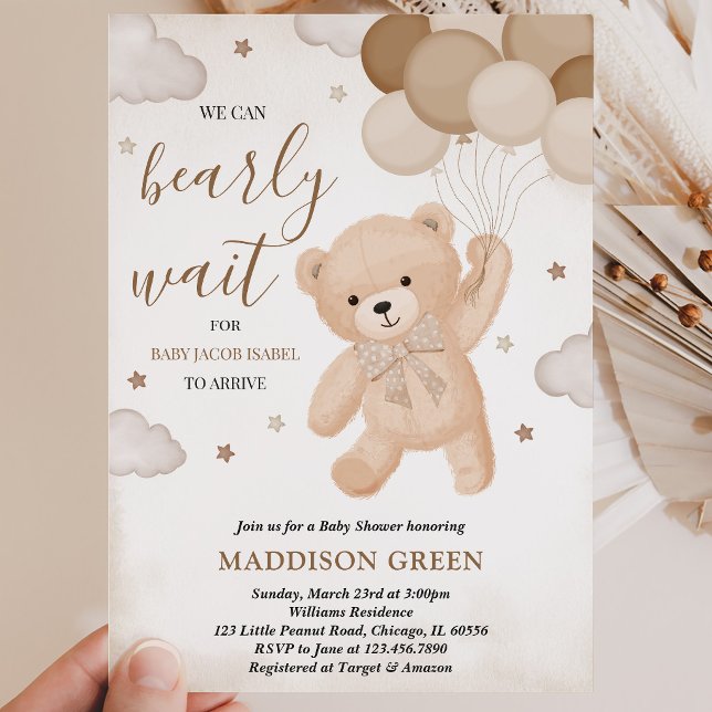 Brun Vi Kan Knappast Vänta Baby Shower Inbjudningar (Skapare uppladdad)