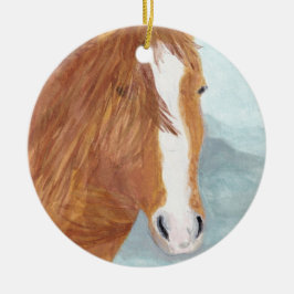 Brun Vild Horse Blue Mountain Sjö - akryl. Julgransprydnad Keramik