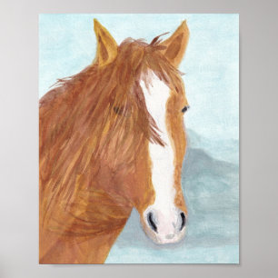 Brun Vild Horse Blue Mountain Sjö - akryl. Poster