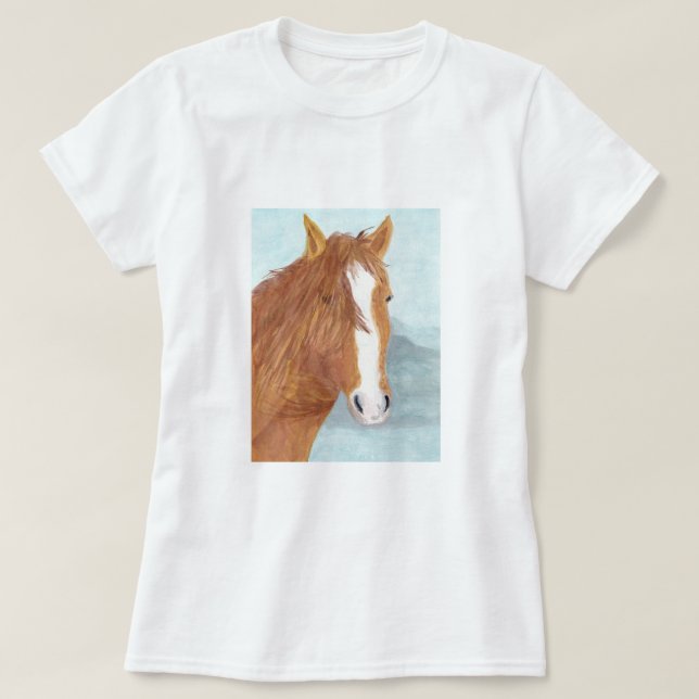 Brun Vild Horse Blue Mountain Sjö - akryl. T Shirt (Design framsida)