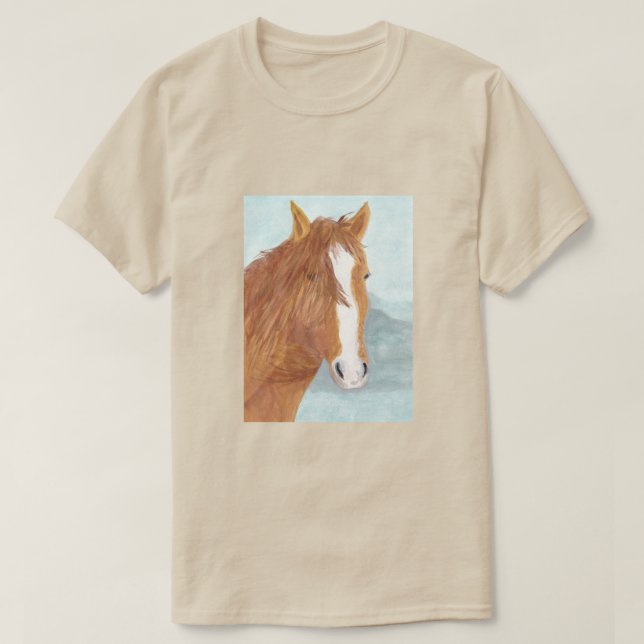 Brun Vild Horse Blue Mountain Sjö - akryl. T Shirt (Design framsida)