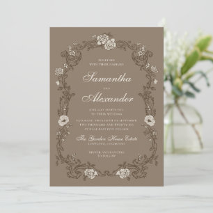Brun Vintage Blommkrans Bröllop Inbjudningar