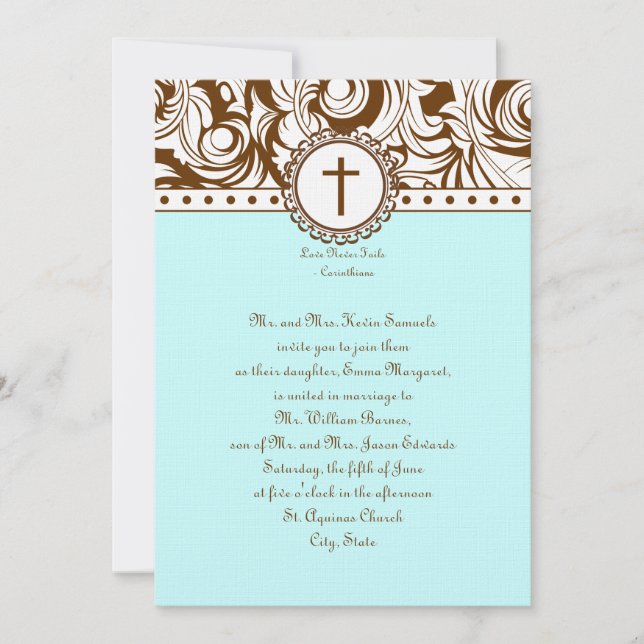 Brun vintage bröllopinbjudan för blått inbjudningar (Framsida)