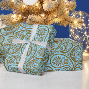 Brun Vintage Paisley Anpassningsbar Blue Backgroun Presentpapper