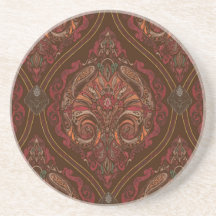 Brun Vintage Paisley Mandala Rund Underlägg - Boho