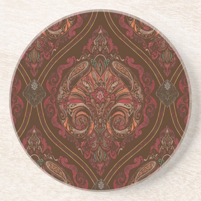 Brun Vintage Paisley Mandala Rund Underlägg - Boho (Framsidan)