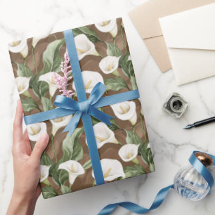 Brun Vit Calla Lily Blommig Bröllopsdusch Presentpapper