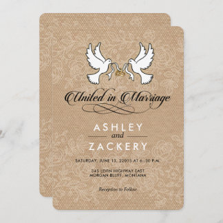 Brun, vit doves bröllopsinbjudan inbjudningar
