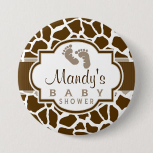 Brun, vit Giraffe Animal Print Baby Shower Knapp