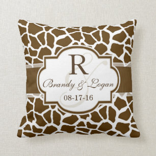 Brun, vit Giraffe Animal Print Bröllop Kudde