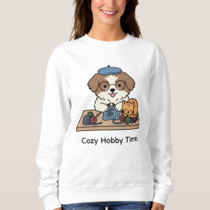 Brun Vit Hund Glas Stickning Katt Vän Design T Shirt