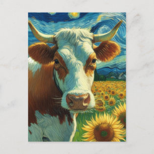 Brun vit kon i en Faux Van Gogh-målning Vykort