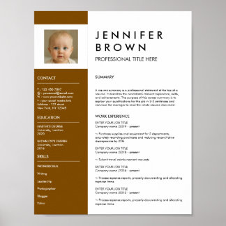 Brun Vit meritförteckning cv fotografering digital Poster