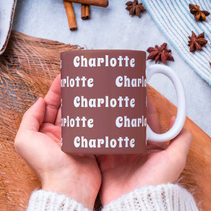 Brun vit namn mönster kaffemugg